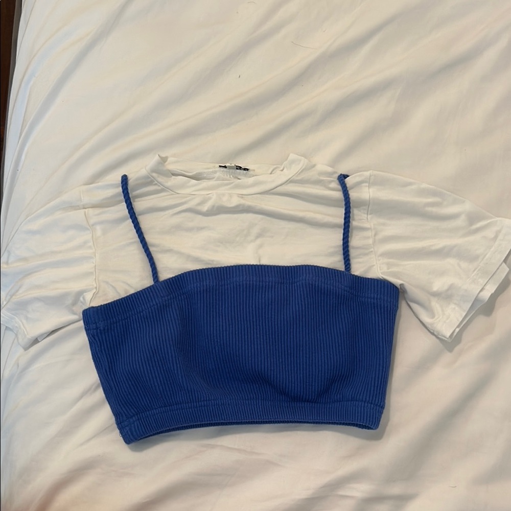 Blue and White Women's Crop Top